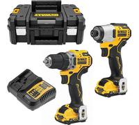 KIT 12V sin escobillas = Taladro Atornillador XR + Atornillador Impacto XR + Maletín TSTAK II con 2 baterías Li-Ion 3Ah DCK2110L2T