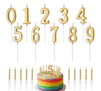 Kit 20 Pièces Bougies Anniversaire, Chiffres Dorés Spirale 10PCS&0-9 Bougies de Gâteau en Forme de Nombre, Décoration Fête Anniversaire Enfant Adulte, Joyeux Anniversaire