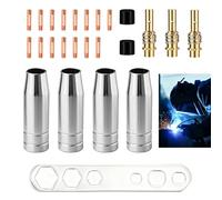 Kit 25 Embouts Contact Soudage MIG/MAG MB15 15AK, Accessoires Torche Soudage Consommables, 15 Embouts Contact M6 0,8 mm, 4 Buses Gaz Coniques, 3 Poignées de Buse, 2 Isolateurs, 1 Clé à Molette