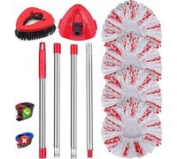 Kit 3-en-1 avec réservoir d'eau et balai à franges - Avec 4 têtes de nettoyage en microfibre - Acier - Brosse à sol