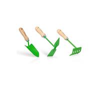 Kit 3 outils de jardin Acier et manche bois de hêtre Transplantoir + Serfouette + Rateau 5 dents