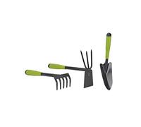 ITOOLS - Kit 3 Outils de Jardin en Acier renforcé Manche Plastique Serfouette Transplantoir Rateau
