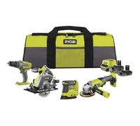 Kit 4 outils - RYOBI - 18V ONE - Sans fil 18V - Perceuse, meuleuse, ponceuse & scie - Polyvalent sécurisé