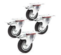 Kit 4x Roulettes pivotantes Double arrêt Caoutchouc plein 100mm 70kg/roue