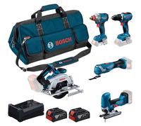 Kit 5 outils 18V - GSR 18V-65 + GDX 18V-285 + GKS 18V-57-2 + GOP 18V-34 + GST 18V-125 S + 2 x 5,0 Ah + GAL 12V/18V-80 + Sac - BOSCH - 0615A500BV