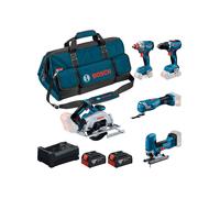 Kit 5 outils 18V - GSR 18V-65 + GDX 18V-285 + GKS 18V-57-2 + GOP 18V-34 + GST 18V-125 S + 2 x 5,0 Ah + GAL 12V/18V-80 + Sac - BOSCH - 0615A500BV