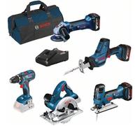 Kit 5 outils Bosch Professional - GSR/GST/GWS/GKS/GSA - 18V - 3 batteries 4,0Ah - Sac inclus