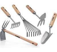 Kit 5 outils de jardin Manche bois Inox et Fer forgés à la main Haute qualité VITO