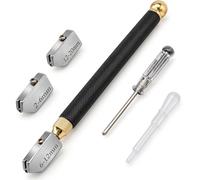 Kit 5 Pièces Coupe Verre Professionnel 2-20 mm, 3 Têtes Interchangeables | Poignée Métallique Texturée, Roulette en Acier Allié, Longueur 18 cm, Embout de Frappe 1,4 cm, Vitrail Mosaïque Carrelage