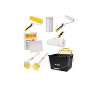 KIT 8 Outils Peinture Seau 16L. Film masquage Bâche protection 2 rouleaux Rouleau finition 2 Brosses VITO