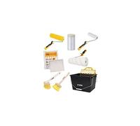 KIT 8 Outils Peinture Seau 16L. Film masquage Bâche protection 2 rouleaux Rouleau finition 2 Brosses