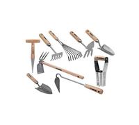 Kit 9 outils de jardin Manche bois Hêtre Inox et Fer forgés à la main VITO