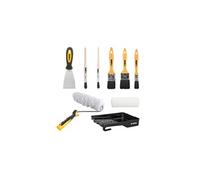 KIT 9 Outils Peinture Bac peinture Rouleau mur sablés +recharge 3 pinceaux plats 2 pinceaux Spatule acier