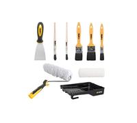 KIT 9 Outils Peinture Bac peinture Rouleau mur sablés +recharge 3 pinceaux plats 2 pinceaux Spatule acier VITO