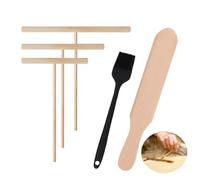 Kit Accessoires Crêpes Bois Hêtre Naturel 5 Pièces, Spatule 30cm et 3 Répartiteurs Pâte 9cm 12cm 18cm avec Pinceau Silicone Noir, Set Ustensiles Cuisine pour Crêpière Électrique et Poêle Antiadhésive