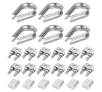 Kit accessoires pour câble métallique M8 24 pièces - 12x serre-câbles, 6x cosse, 6x manchons à sertir pour câble 5/16" (8mm), acier inoxydable et aluminium(M8)
