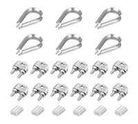 Kit accessoires pour câble métallique M8 24 pièces - 12x serre-câbles, 6x cosse, 6x manchons à sertir pour câble 5/16" (8mm), acier inoxydable et aluminium(M4)