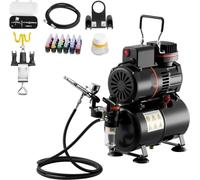 Kit aérographe 1/6 PS avec compresseur d'air & réservoir - Aérographe double action avec buse 0,3 mm, tuyau & peinture acrylique(24) - 2 ventilateurs - Idéal pour la décoration de gâteaux, la peinture