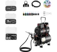 Kit aérographe 1/6 PS avec compresseur, réservoir, double action, 3 pistolets aérographes, 3 buses, tuyau, peinture acrylique & 2 ventilateurs - pour la décoration de gâteaux, la peinture de modèles e