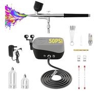 Kit aérographe avec compresseur d'air, double action et double flux d'air 50 PSI avec buse de 0,2/0,3/0,5 mm, pistolet aérographe idéal pour ongles, peinture, modélisation, décoration de gâteaux et