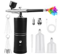 Kit aérographe avec compresseur, kit aérographe portable sans fil, rechargeable, pistolet pulvérisateur multifonction double action pour nail art, tatouages, maquillage, modélisme, noir