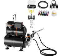 Kit aérographe SucceBuy 1/6 PS avec compresseur d'air et réservoir, aérographe double action avec buse de 0,3 mm, tuyau, peinture acrylique (24 couleurs) et 2 ventilateurs, idéal pour la décoration de