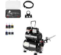 Kit aérographe SucceBuy 1/6 PS avec compresseur d'air et réservoir, pistolet aérographe double action avec trois buses (0,2/0,3/0,5 mm), tuyau, peinture acrylique et ventilateur, idéal pour la décorat