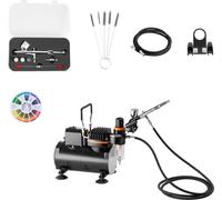 Kit aérographe SucceBuy 1/6 PS avec compresseur d'air & réservoir, pistolet aérographe double action avec 3 buses (0,2/0,3/0,5 mm), tuyau, support et accessoires de nettoyage, idéal pour la décoration