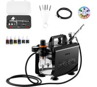 VEVOR Kit Aérographe avec Compresseur d’Air 1/6 HP, Compresseur Aérographe avec 1 Pistolet à Double Action, 3 Buses, Tuyau, Peinture Acrylique et Pinceau, pour Décoration Pâtisserie Onglerie