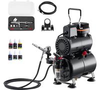 Kit aérographe VEVOR 1/6 PS avec compresseur d'air & réservoir, 1 aérographe double action avec 3 buses (0,2/0,3/0,5 mm) & tuyau & peinture acrylique & 1 ventilateur, pour décoration de gâteaux peintu