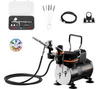 Kit aérographe VEVOR 1/6 PS avec compresseur d'air & réservoir, 1 aérographe double action avec 3 buses (0,2/0,3/0,5 mm) & tuyau & support & kit de nettoyage, pour décoration de gâteaux peinture sur m