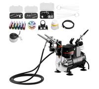 VEVOR Kit Aérographe avec Compresseur d’Air 1/6 HP, Compresseur Aérographe avec 3 Pistolets à Double Action, 3 Buses, Tuyau, Peinture Acrylique et Pinceaux, Décoration Pâtisserie Onglerie Modélisme