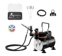 VEVOR Kit Aérographe avec Compresseur d’Air 1/6 HP, Compresseur Aérographe Professionnel à Double Action, avec 1 Pistolet, 3 Buses, Tuyau,1 Kit de Nettoyage, Décoration Pâtisserie Onglerie Modélisme