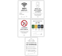 Kit Airbnb Essential 5 Panneaux Location Saisonnière 15 x 20 cm | WiFi, Non Fumeur, Tri Sélectif, Voisinage, Fermeture Porte, Sticker ou PVC Rigide, 15x20 cm