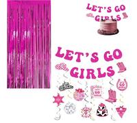 kit Anniversaire Fille Rose Argent 22 pièces décoration Cowgirl Disco Rideau pailleté 2?m, Spirales suspendues, Cartes et Banderole pour fête thème Western
