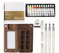 Kit Aquarelle Tobios Mini, Mini Ensemble de Peinture Aquarelle Portable de Voyage, Palette d'aquarelle de Poche, Palette de Croquis, Plateau de Peinture de Voyage avec Clip en métal, Stylo Aquarelle