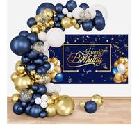 Kit Arche Ballon Bleu Marine, 94PCS Arche Ballon Anniversaire Bleu Or Avec Confettis Ballons
