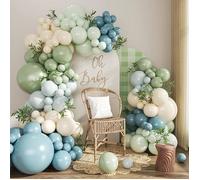 Kit Arche Ballon Bleu Vert Sauge, 115Pcs Guirlande de Ballon Vert Bleu Ardoise avec Ballons Blanc Ivoire, Ballons Bleu Vert