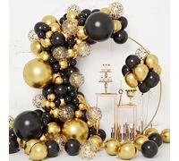 Kit Arche Ballon Noir et Or, Arche De Ballon Noir Or Confettis, Arche a Balloon pour Deco Anniversaire, Happy New Year, Baby Shower, Mariage, Bapteme Garcon, Fiancailles.