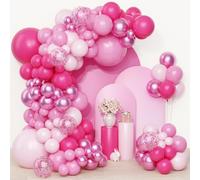 Kit Arche Ballon Rose -QIFU 108 Pcs Guirlande Anniversaire Ballon Hot Rose Pastel Pink Et Confettis Helium Pour Ballons Anniversaire Fille Femme Bapteme Fille Baby Shower Mariage Princesse Fete