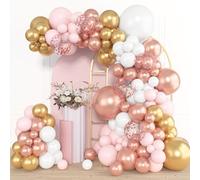 Kit Arche Ballon Rosegold, 104Pcs Guirlande de Ballon Rose Gold avec Ballons Rose et Blanc, Ballons Confettis, Arche de Balon Rosegold for Decoration Anniversaire, Bapteme Fille, Baby Shower, Mariage