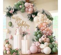Kit Arche Ballon Vert Rose, 115pcs Guirlande Ballons Vert Sauge Rose Blancs | Arche Ballons Vert Rose Orange Pastel, Anniversaire Mariage Baptême Baby Shower Fiancailles Jungle Vert Rose Fête Décor
