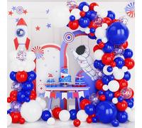 Kit Arche Ballons Bleu Rouge et Blanc, 131 pcs Guirlande Ballons de Baudruche Blanc Rouge Bleu Confettis pour Garçon Filles Enfant Fêtes d'Anniversaire Mariage Baby Shower Baseball Nautique Décoration