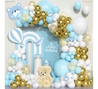 Kit Arche Bleu, 117 pcs Guirlande Ballon Bleu Blanc Pastel avec Or Métallique et Confettis Dore pour Garçons Homme Fêtes d'Anniversaire Baby Shower Baptême Mariage Bébé Douche Prénatale Décoration