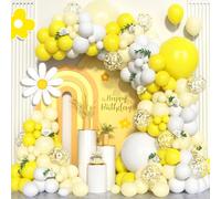 Kit Arche Jaune, 124 pcs Guirlande Ballon Latex Jaune Pastel Mat Confettis Blanc Doré Metallic pour Femmes Garçons Homme Filles Fêtes d'Anniversaire Baby Shower Mariage Bébé Douche Baptême Décoration