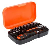 Kit Bahco de 34 pièces comprenant des douilles et des embouts - Clés de 1/4 pouce | Acier au chrome-vanadium | Kit d'outils professionnel comprenant un cliquet, des douilles et des accessoires | Idéal
