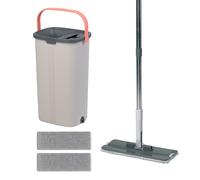 Kit balai plat, seau essoreur, système d'essorage, 2 compartiments, 5 L