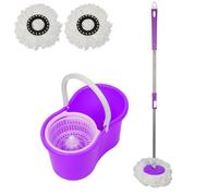 Kit Balai Serpillère et Seau Essoreur Violet, Willonin® Vadrouil Tête Rotatif 360°, Nettoyage microfibre Avec 2 mops