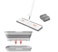 Kit Balai Serpillère Et Seau, Serpillière Plate avec 2 Tampons en Fibre Super Absorbants Et Utilisation Humide Et Sèche, Balai Plat Réglable Rotative À 360 avec Seau Pliable À Roulette