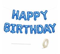 Kit Ballons Lettres HAPPY BIRTHDAY 16 Pouces (40 cm) - Ballons Mylar Aluminium Bleu avec Etoiles - Guirlande Anniversaire 3 à 5 m - Rubans & Pailles Inclus - Décoration Fête Enfant & Adulte